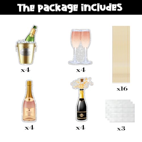 Image of Champagne Centerpiece Sticks, Cheers and Beers Table Toppers, 21st Birthday Anniversary Party Decoration, Wine Bottle for Bachelorette Party Decoration Supplies.Set of 16