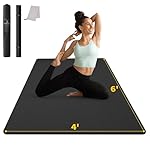 CAMBIVO Large Yoga Mat (6'x 4'), Extra Wide Workout Mat for Men and Women, Yoga Mat Thick 1/3 &1/4 Exercise Mats for Home Workout, Yoga, Pilates (Black,1/4 inch)