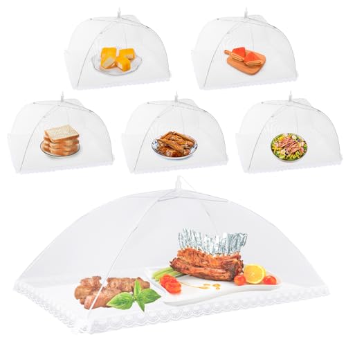 Homealexa 6er Set Fliegenhaube Lebensmittel, Wiederverwendbare Abdeckhaube für Essen (1 XL 100×60 cm & 5×43 cm), Faltbare Speisenabdeckung Food Cover für BBQ, Picknick & Gartenparty