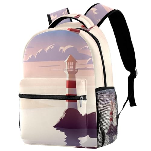 Sac à dos d'école pour femmes et ados paysage phare côtier