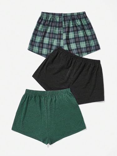 Image of WDIRARA Women's 3 Pack Plaid Letter Graphic Pajama Shorts Lounge Shorts | Elastic Waist ,Comfortable,Home Living,Sleepwear