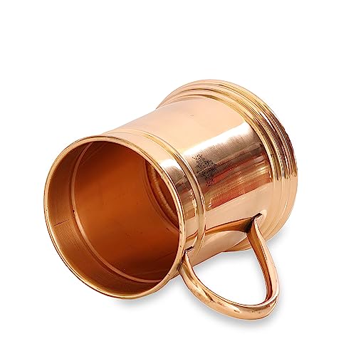 Image of INDIAN ART VILLA Pure Copper Tankard Shaped Mirror Line Design Moscow Mule Beer Mug Cup, Best for Beer Cocktail Parties, Barware, Volume-600ML, Set of 2