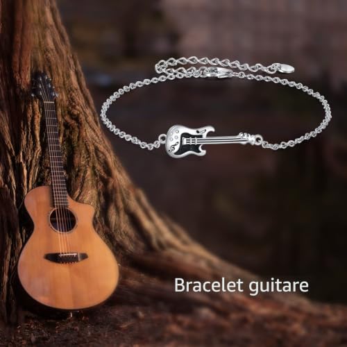 YFN Bracelet Guitare Argent Sterling Bijoux Musique Cadeaux Punk Rock pour Femme Homme Fille Garçons Amoureux de la Guitare – vue 6
