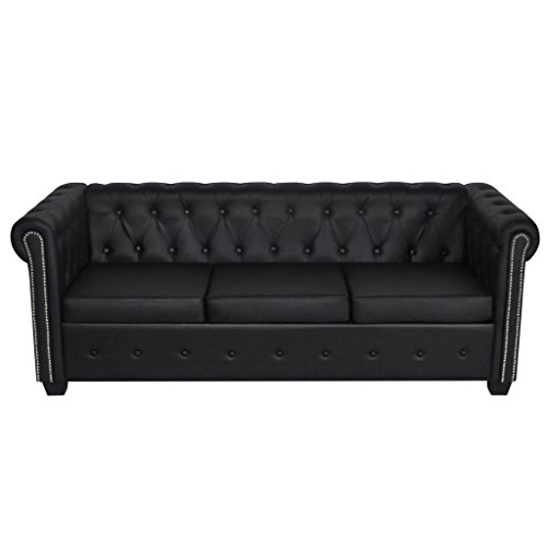 Gecheer Chesterfield Sofa 2-Sitzer und 3-Sitzer Loungesofa Polstersofa Lounge Couch Sofagarnitur Vintage Couch Bürosofa Polstermöbel Stilsofa Couchgarnitur Polstersofa Kunstledersofa KunstlederSchwarz – Bild 5