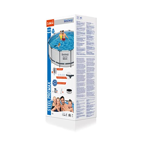 Bestway Steel Pro MAX Frame Pool Komplett-Set mit Filterpumpe Ø 366 x 122 cm, lichtgrau, rund, Grau – Bild 4