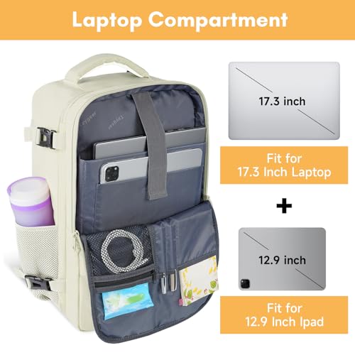 Image of Taygeer Large Travel Backpack, 17 inch Laptop Backpack for Women | Airline Approved Personal Item Mochila, 40l Luggage Carryon Work Bag for friend and Ladies Business Travel Hiking, Beige