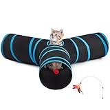 Tempcore 3-Way Collapsible Cat Tube Toys, Indoor Cat Tunnels with Peek Hole Toy Ball, Large Size