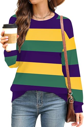 LAZYCHILD Mardi Gras Shirts for Women: Fat Tuesday Carnival Tshirts New Orleans Party Long Sleeve Mardi Gras Tops