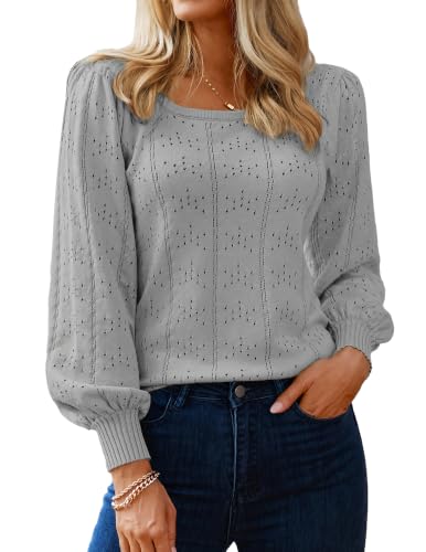 Image of HOTOUCH Sweaters for Women 2026 Fall Trendy Tops Casual Puff Sleeve Square Neck Cute Tunic Pullover Blouses XS-XXL