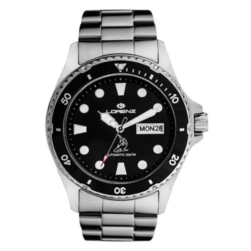 Lorenz Shark Automatic 030011BB - Reloj de pulsera para hombre de acero inoxidable sumergible profesional 200 metros con correa y destornillador, Negro , Moderno Lorenz Shark Automatic 030011BB - Reloj de pulsera para hombre de acero inoxidable sumergible profesional 200 metros con correa y destornillador, Negro , Moderno
