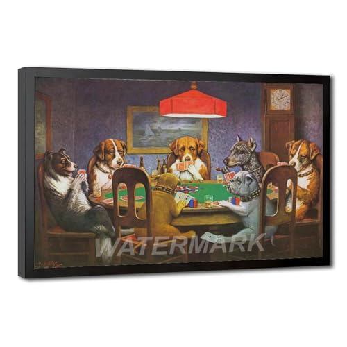 Chiens jouant au poker impression sur toile cadre suspendu bureau 40x61 cm