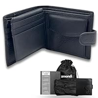 zmondi Cartera Hombre de Piel | Billetera compacta con 9 Ranuras para Tarjetas, Espacios para Billetes, Monedero con botón | Regalo para Hombre, Monedero Portallaves y Caja | Navidad cumpleaños