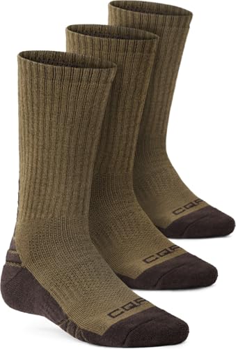 CQR 3 Pack Men and Women Wool Hiking Mid Calf Crew Socks Moisture Wicking Breathable Outdoor Tactical Cushion boot Socks Rex Arc 10in Coyote Brown Medium