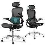 DEVAISE Ergonomic Office Chair with Breathable Mesh Dynamic Lumbar Support, Headrest Adjustable, 3D Armrests, 360° Swivel Mesh Office Chair High Back for Home/Office, Black