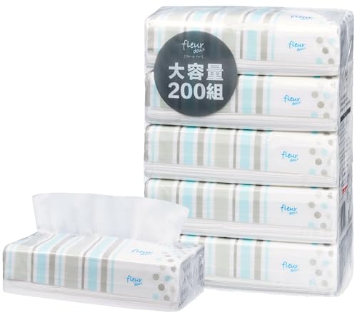 fleur doux ソフトパックティッシュ 大容量200組 5個×16パック 青色