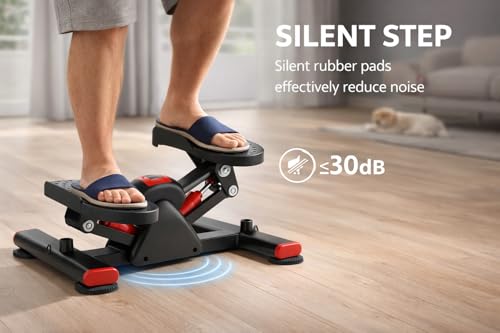Image of Mini Stair Stepper for Home Gym Exercise - Hydraulic Foot Stepper Machine with Resistance Bands & LCD Monitor - Portable Cardio Fitness Equipment for Weight Loss, Legs & Body Toning