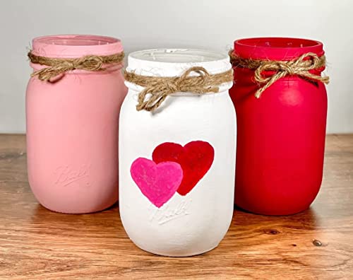 Valentine&rsquo;s Mason Jars/Valentine&rsquo;s Day Centerpiece/Valentine&rsquo;s Decor/Painted Mason Jars