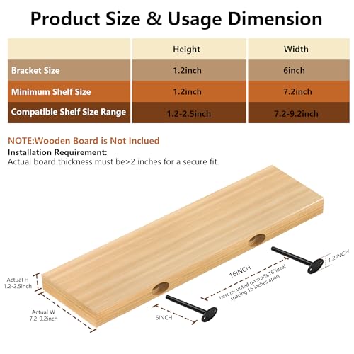 4 Pcs Floating Shelf Bracket Hidden, 6'' Heavy Duty Floating Shelf Hardware Invisible Black Floating Shelves Brackets, Decorative Wall Mount Shelf Brackets for Floating Shelves (6''-4pcs with Tools) by bealy - Used condition - Image 2