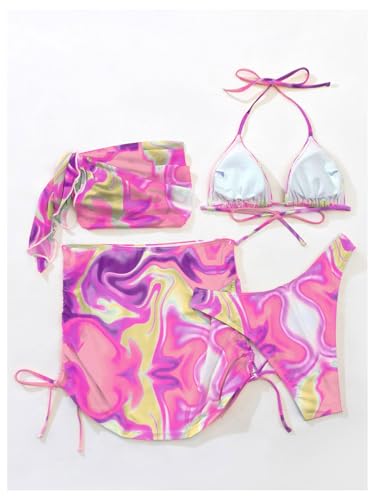 Image of RoseSeek Women's 4 Piece Polka Dots Bathing Suits Cover Up Skirt & Bandana