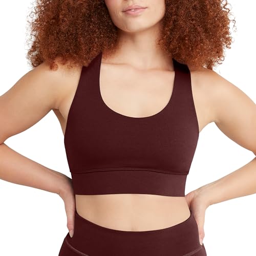 Hanes Womens Originals Longline Bralette, Pullover Cotton Longline Bra with Moderate Support, Mulled Berry, Small