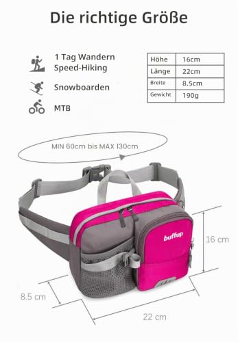 buffup® Bauchtasche mit flaschenhalter,hüfttasche Sport für Outdoor hundetraining Radfahren wandern Laufen… – Ansicht 6