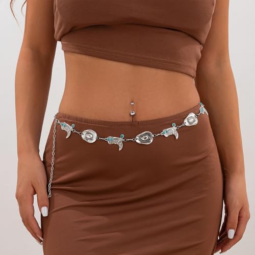 Womens Western Belt Silver Cowgirl Belt Metal Country Cowboy Boot Hat Waist Chain Western Jewelry for Women Cowgirl2