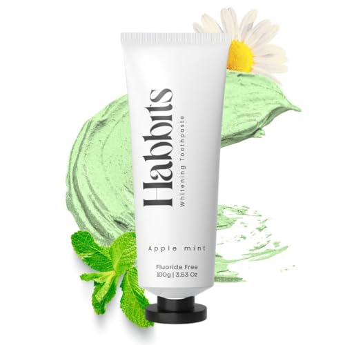 Image of Habbits Apple Mint Teeth Whitening Toothpaste - 100g | Tooth Stain Remover & Teeth Whitener | Enamel Safe Oral Care | Fights Plaque, Cavities & Bad Breath | SLS & Fluoride Free | Tea Tree & N-hap