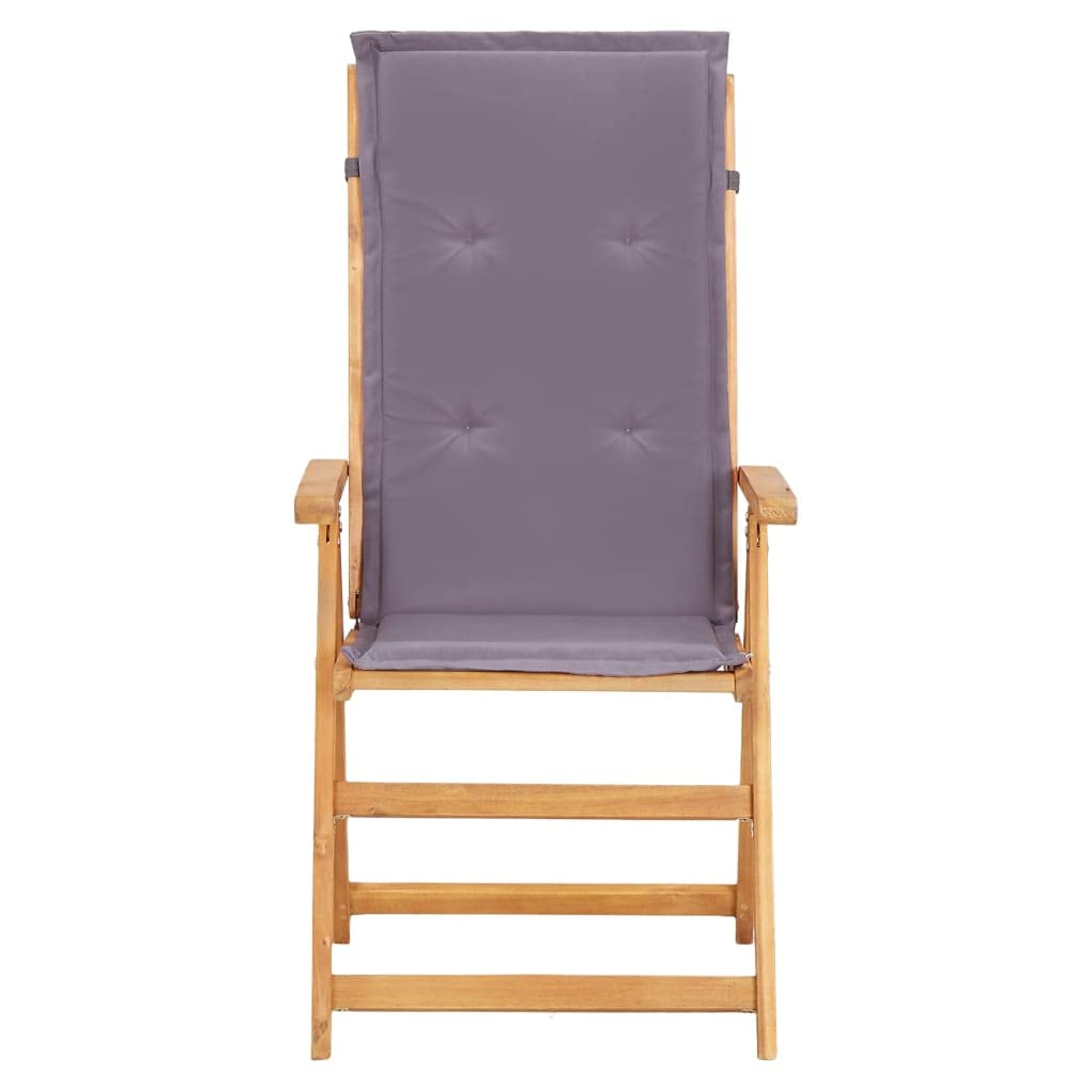 vidaXL 2X Madera Maciza Acacia Sillas Reclinables de Jardín con Cojín Mueble Tumbona para Salón Balcón Sillón Exterior Patio Cerca de Piscina Gris