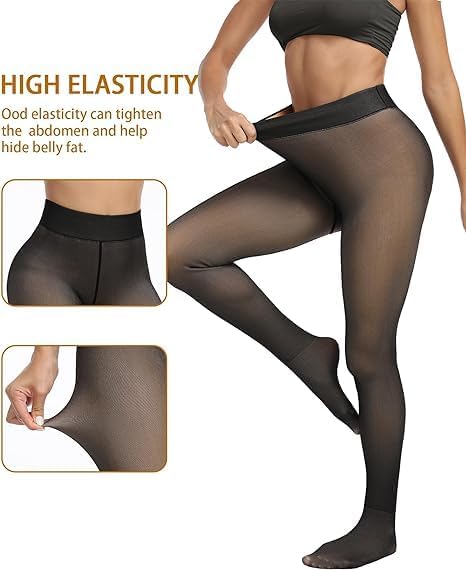 Image of Brachy Women's Warm Fur Stockings | Thermal Fleece-Lined High Waist Pantyhose | Stretch Footed Winter Leggings with Socks -(BCA FULLFURJEGQ1-P)