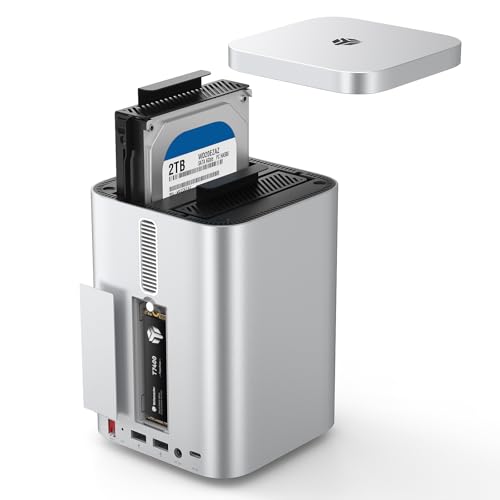 Yottamaster 2 Bay 10Gbps RAID Enclosure – Supports 2.5'/3.5' HDD/SSD Up to 56TB, Built-in NVMe SSD Slot, Docking Station with SD/TF Card Reader for Mac mini M4/PC/Laptop