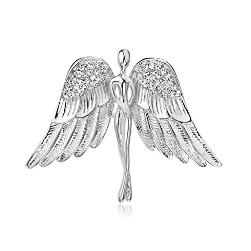 UUDUO Women's Crystal Flying Wings Angel Brooch Pin Lapel Pin Costume Jewelry Silver Tone