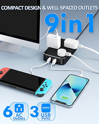 Image of Outdoor Power Strip Weatherproof, Waterproof Power Strip with 6 Wide Outlet 3 USB Ports, 10FT Extension Cord, 1625W Overload Protection,Outlet Extender for Christmas Lights ETL Listed Black