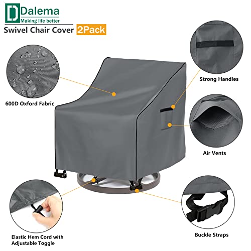 Dalema Outdoor Swivel Lounge Chair Cover 2 Pack,Heavy Duty 100% Waterproof Patio Swivel Chair Covers,Weatherproof Furniture Protective Cover For Lawn/Garden Swivel Chair(30" L X 34" W X 38.5" H,Grey) #TOP3