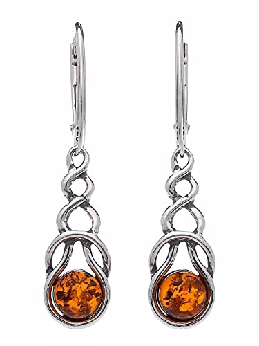 Boucles d'oreilles celte en ambre vert et argent 925, bijoux artisanaux d'exception pour femme