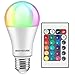 Produktbild LED Glühbirne E27 Farbwechsel, ersetzt 60W, 800 Lumen, 10W RGB Glühbirne mit Fernbedienung Farbwechsel Farbige Birne warmweiß (3000 Kelvin), Edison E27 (1 Stück)