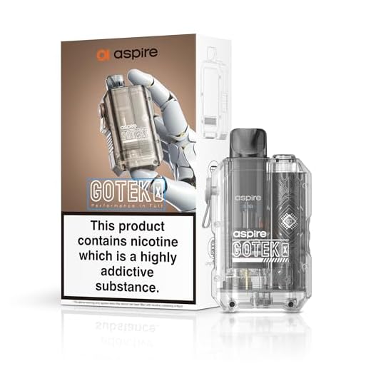 Aspire Gotek X Vaping Kit, Compact, Stylish Design, 650mAh Battery, 2mL Refillable Pod, Adjustable Airflow, Nic Salt Compatible, Beginner-Friendly, E Cigarette, E Cig, No Nicotine (Transparent)