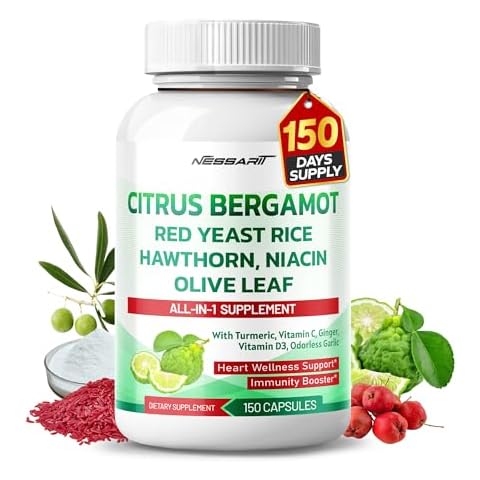 Citrus Bergamot 12,500mg Supplement - 15-in-1 Natural Blend with Red Yeast Rice Hawthorn Olive Leaf Odorless Garlic Turmeric Ginger Fenugreek - 150 Count - Made & Tested in The USA Cover