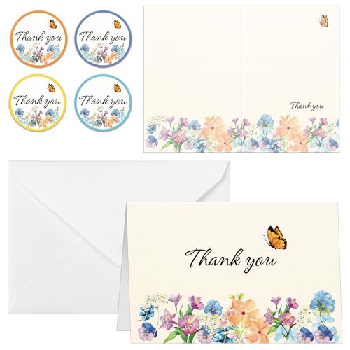 50 Pack Elegant Floral Thank You Cards with Envelopes and Sticker...