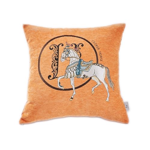 Croker Horse 18x18 inches Throw Pillow Cushion Covers Set Pack of 2 Pcs - Luxury Horse Embroidery Modern Style Couch Sofa Pillow Cover for Living Room Bedroom (Orange)