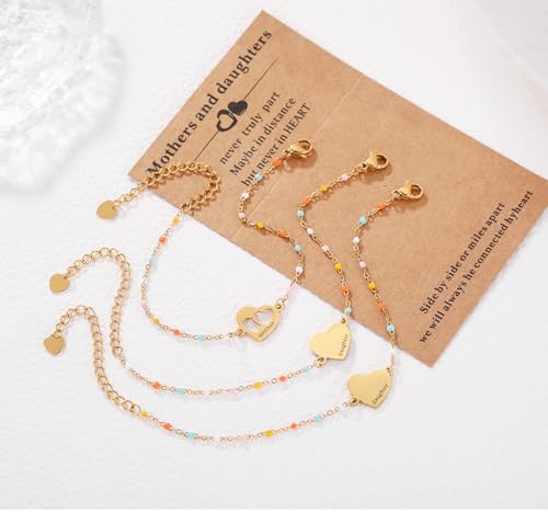 Image of DS Mother Daughter Bracelets Set,18K Gold Plated Stainless Steel Heart Jewelry for Women Girls,Mothers Day Gifts for Mom /Daughter,Adjustable Matching Bracelets for Mommy and Me gift box packaging