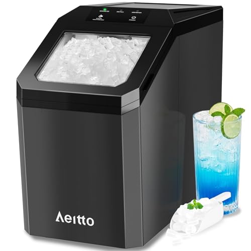 Image of Aeitto Nugget Ice Maker Countertop, 55lbs /24H Ice Machine with 3.6L Water Tank&3.2Lbs Ice Basket, Self-Cleaning Pebble Ice Maker with Stainless Steel Housing for Home Office and Party, Black