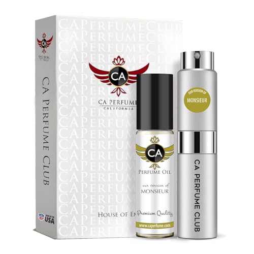 CA Perfume Duo Impression of Monsieur Men Sprayer + Body Oil Roll-On Bottles 0.27 Fl Oz+0.33 Fl Oz