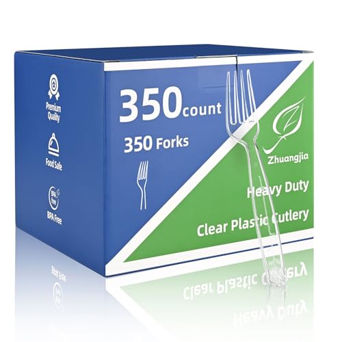 350 Count Clear Plastic forks Extra Heavy Duty Plastic Forks Premium Disposable Forks BPA-Free stainless steel fork disposable for Party Supplies Weddings and Everyday Use
