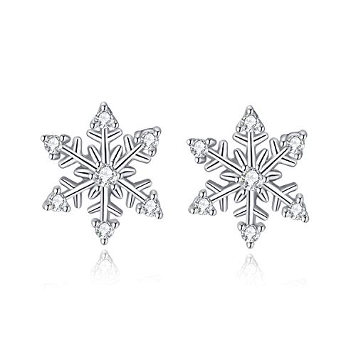 Silver Snowflake Jewelry For Women, 925 Sterling Silver Snowflake Stud Earrings With White Cubic Zirconia, Christmas Earrings For Ladies Girls #TOP18