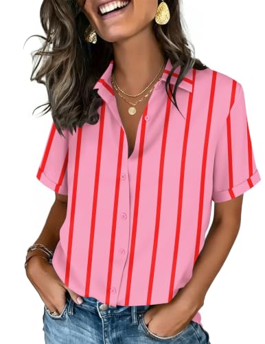 Image of Zeagoo Womens Summer Tops Long Sleeve Button Down Shirts Striped Blouses