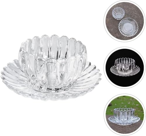 Image of Glassbunny Flower Glass Serving Bowl And Plate Set Glass Dessert Bowls Prep Bowls Salad Bowls Ice Bowl Fruit Snack Serving Dishes with Dish for Kitchen Prep Dessert Dips Candy Nut (1 Bowl and 1 Plate)
