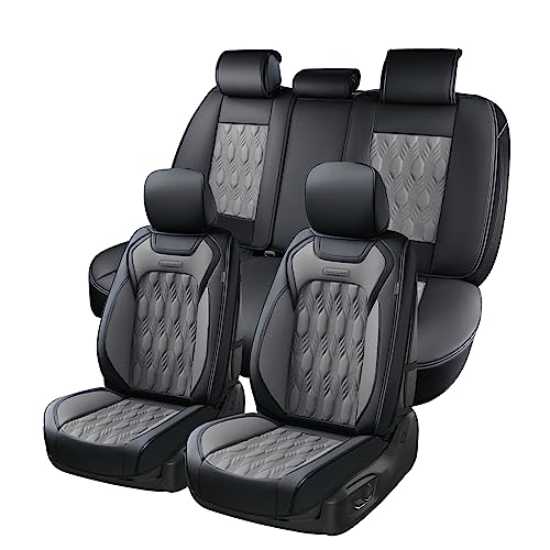 Coverado Full Set Car Seat Covers, Leather for 2015-2026 Ford F150 and 2017-2026 F250 F350 F450 Super Duty Crew Cab – Fits XL, XLT, Lariat, King Ranch, Platinum (Black & Gray) by Coverado - Used condition - US$132.80