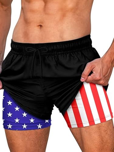 Men Swimsuit Bathing Suit Swim Trunk Quick Dry Beach Shorts with Compression Liner4