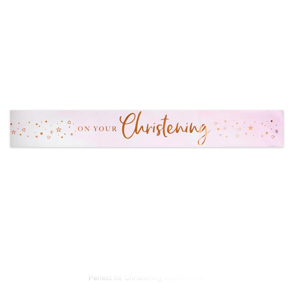 Anniversary House On Your Christening Foil Banner|Pink Christening Party Decorations| 9ft Foil Banner| Banner for Girls | J096