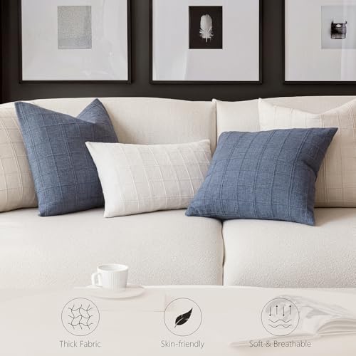 Image of Foindtower Set of 1 Decorative Linen Check Throw Pillow Cover Neutral Farmhouse Vintage Cushion Cover Modern Boho Home Decor for Sofa Chair Couch Bedroom Living Room,18x18 Inch,Natural Beige